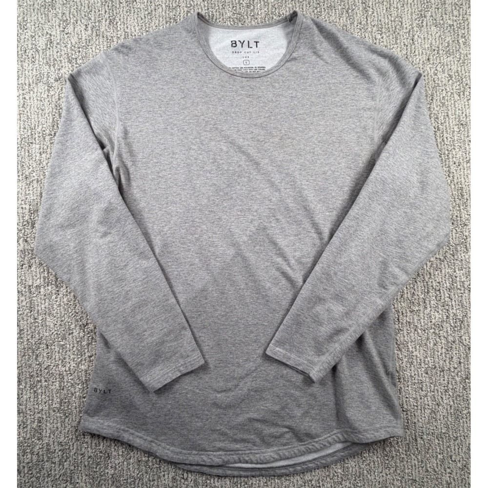 BYLT Drop Cut L/S Lux Shirt Men Large Gray Long Sleeve Crew Neck Tee